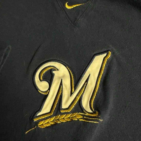 Vintage Nike Milwaukee Brewers MLB Baseball T-Shirt Mens Large Gold Logo - Picture 3 of 8